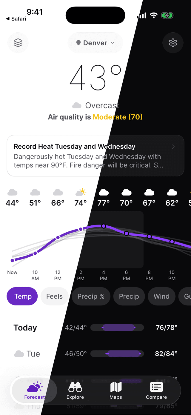 LucidSky showing light and dark mode side by side