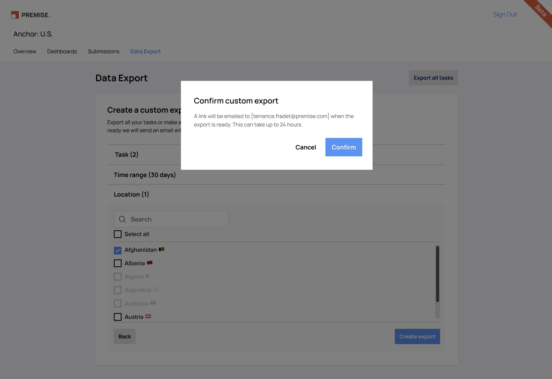 Export workflow interface